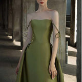 Simple A Line Straps Dark Green Satin Prom Dress HZ1022