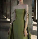 Simple A Line Straps Dark Green Satin Prom Dress HZ1022