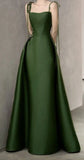 Simple A Line Straps Dark Green Satin Prom Dress HZ1022
