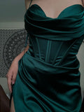 Simple Mermaid Floor Length Dark Green Prom Dresses With Slit HZ1022