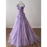 Cute A line Floor Length Lilac Prom Dresses With Lace HZ1022