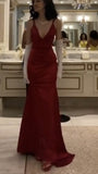 Sexy Mermaid Straps Floor Length Red Prom Dresses HZ1022