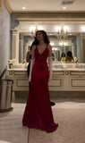 Sexy Mermaid Straps Floor Length Red Prom Dresses HZ1022