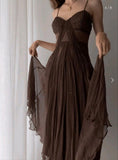 Vintage A Line Straps Floor Length Brown Prom Dresses HZ1022