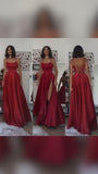 Vintage A Line Straps Floor Length Red Prom Dresses HZ1022