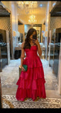 Vintage A Line Straps Floor Length Hot Pink Prom Dresses HZ1022
