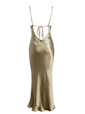 Shiny Cream Crystal Satin High Quality Spaghetti Straps Mermaid Prom Dress HZ1022