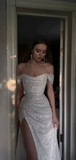 Sparkly Sequins Off Shoulder Side Slit Prom Dress HZ1022