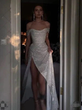 Sparkly Sequins Off Shoulder Side Slit Prom Dress HZ1022