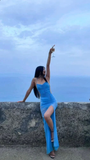Blue Sexy Long Prom Dress See-through Prom Dress Beach Dress HZ1022