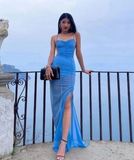 Blue Sexy Long Prom Dress See-through Prom Dress Beach Dress HZ1022
