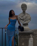 Blue Sexy Long Prom Dress See-through Prom Dress Beach Dress HZ1022