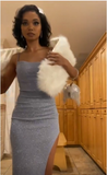 Shiny Spaghetti Straps Tight Blue Mermaid Prom Dress HZ1022