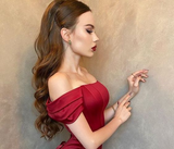 Sexy Mermaid Off the Shoulder Long Burgundy Prom Dresses with Lace Up HZ1022