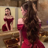 Sexy Mermaid Off the Shoulder Long Burgundy Prom Dresses with Lace Up HZ1022