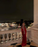 A line Spaghetti Straps Red Long Prom Dress With Slit HZ1022