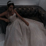 Sparkly Charming A line Spaghetti Straps Long Sequin Prom Dress HZ1022