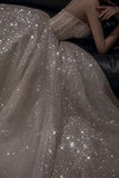 Sparkly Charming A line Spaghetti Straps Long Sequin Prom Dress HZ1022
