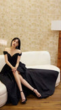A line Off Shoulder Black Long Prom Dress With High Slit HZ1022