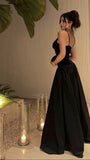 A line Straps Black Long Prom Dress With Straps HZ1022
