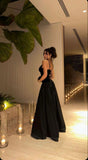 A line Straps Black Long Prom Dress With Straps HZ1022