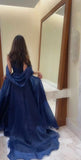 A line Strapless Royal Blue Long Prom Dress With Straps HZ1022