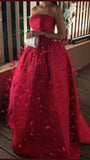 Ball Gown Strapless Hot Pink Long Prom Dress With Feathers HZ1022