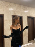 Sexy Mermaid Strapless Black Velvet Long Prom Dress HZ1022