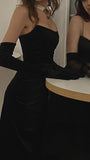 Sexy Mermaid Strapless Black Velvet Long Prom Dress HZ1022