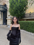 Sexy Mermaid Strapless Black Slit Long Prom Dress With Gloves HZ1022