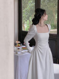 Sexy A line Square Neckline Long Sleeves White Prom Dress HZ1022