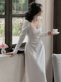 Sexy A line Square Neckline Long Sleeves White Prom Dress HZ1022