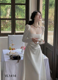 Sexy A line Square Neckline Long Sleeves White Prom Dress HZ1022
