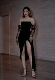Sexy Sheath Strapless Long Black Prom Dress HZ1022