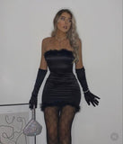 Sexy Sheath Strapless Black 16th Birthday Dresses Birthday Outfits With Gloves HZ1022