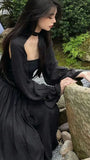 Vintage A line Long Sleeves Black Prom Dress HZ1022