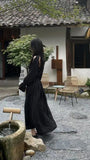 Vintage A line Long Sleeves Black Prom Dress HZ1022