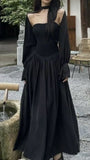 Vintage A line Long Sleeves Black Prom Dress HZ1022