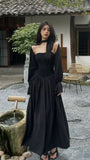 Vintage A line Long Sleeves Black Prom Dress HZ1022
