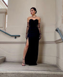 Chic Mermaid Sweetheart Velvet Long Black Prom Dress With Gloves HZ1022