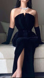 Chic Mermaid Strapless Velvet Long Black Prom Dress With Gloves HZ1022