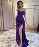Sexy Mermaid Strapless Long Grape Slit Prom Dress HZ1022