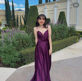 Simple A line Straps Long Grape Prom Dress HZ1022