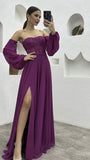 Simple A line Strapless Long Grape Chiffon Prom Dress HZ1022
