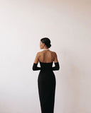 Sexy Sheath Strapless Neckline Long Black Prom Dress With Gloves HZ1022