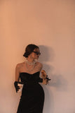 Sexy Sheath Strapless Neckline Long Black Prom Dress With Gloves HZ1022