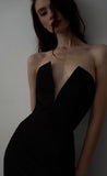 Sexy Sheath Strapless Long Black Prom Dress With Slit HZ1022