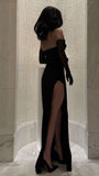 Sexy Sheath Strapless Long Black Prom Dress With Slit HZ1022