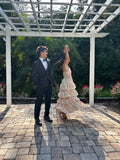 Cute A line Long Floral Ruffles Prom Dress Party Dresses HZ1022