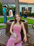 Sexy Mermaid Long Pink Sequin Prom Dress Party Dresses HZ1022